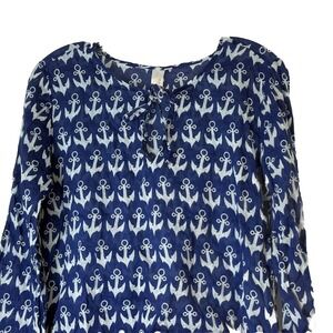Flora By Rock Flower Paper Blue Nautical Tunic Swimsuit Coverup S/M Beach Anchor